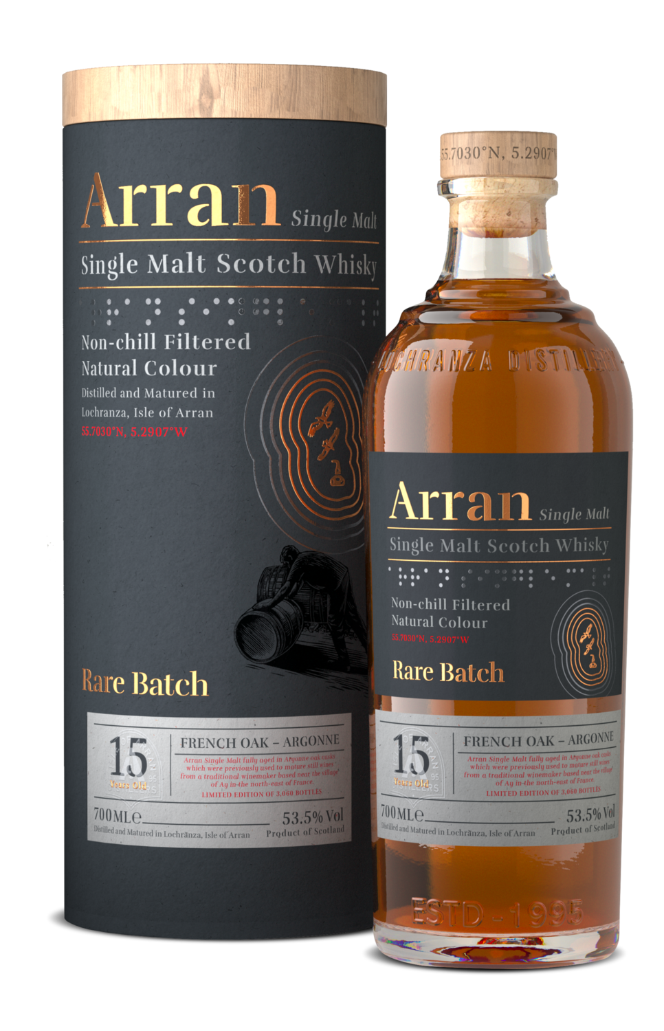 Arran 15 years - Rare Batch - Argonne French Oak - limited edition - 53.5%.