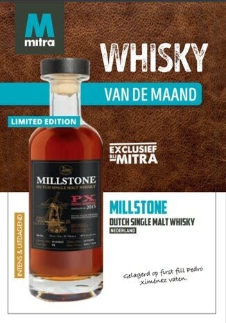 Millstone Single Malt Whisky 7 years - PX cask 46% - Exclusief voor Mitra gebotteld. Millstone Single Malt Whisky 7 years - PX cask 46% - Exclusief voor Mitra gebotteld.