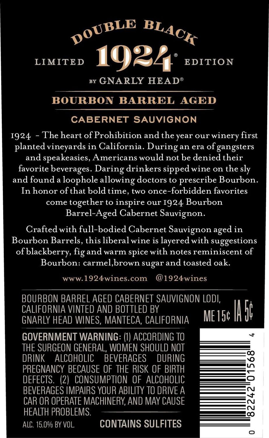 1924 - Bourbon Barrel Cabernet Sauvignon Double Black - Californië 1924 - Bourbon Barrel Cabernet Sauvignon Double Black - Californië
