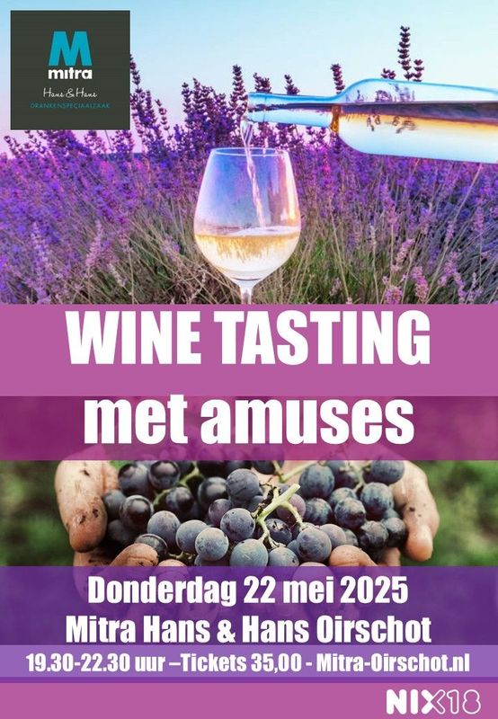 Ticket voor de Wine Tasting met amuses van donderdag 22 mei 2025