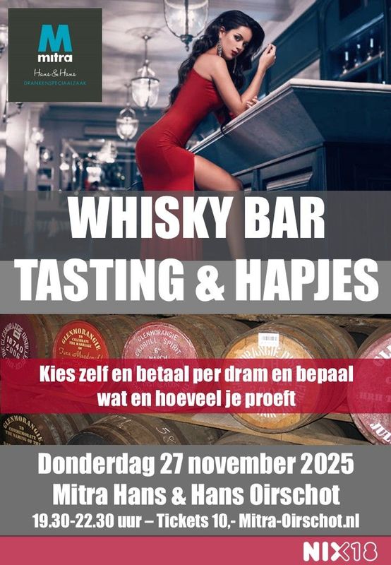 Ticket voor de WHISKY-BAR avond met hapjes  van donderdag 27 november 2025
