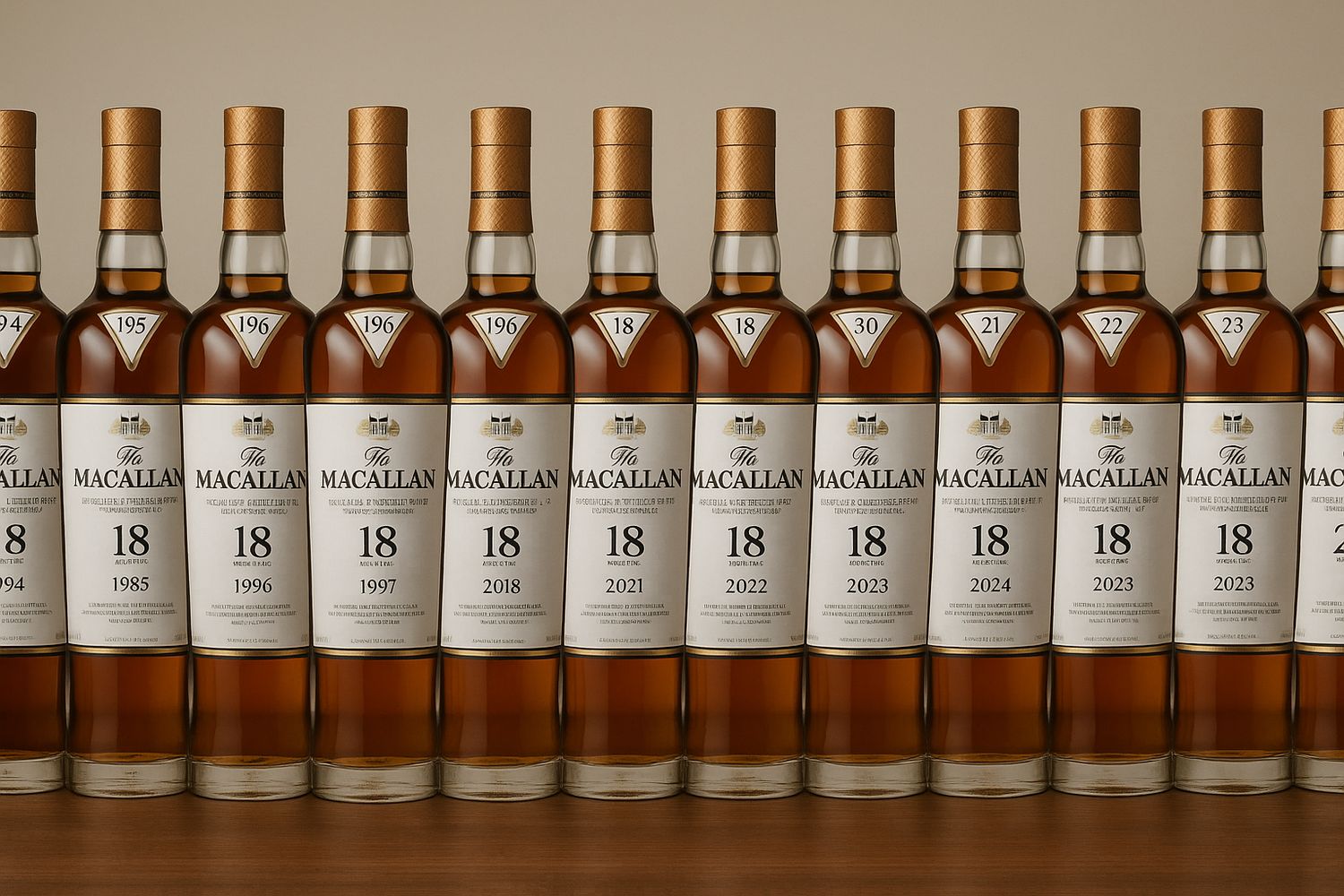 The  Macallan 18 years Sherry Oak - Complete serie van diverse jaren