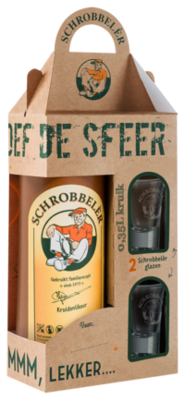 Schrobbeler kruidenlikeur cadeauverpakking 0.70 cl. met 2 glaasjes