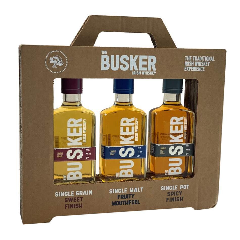 Busker whiskey-set - Ierse whiskey - 3x 0.20cl. Busker whiskey-set - Ierse whiskey - 3x 0.20cl.