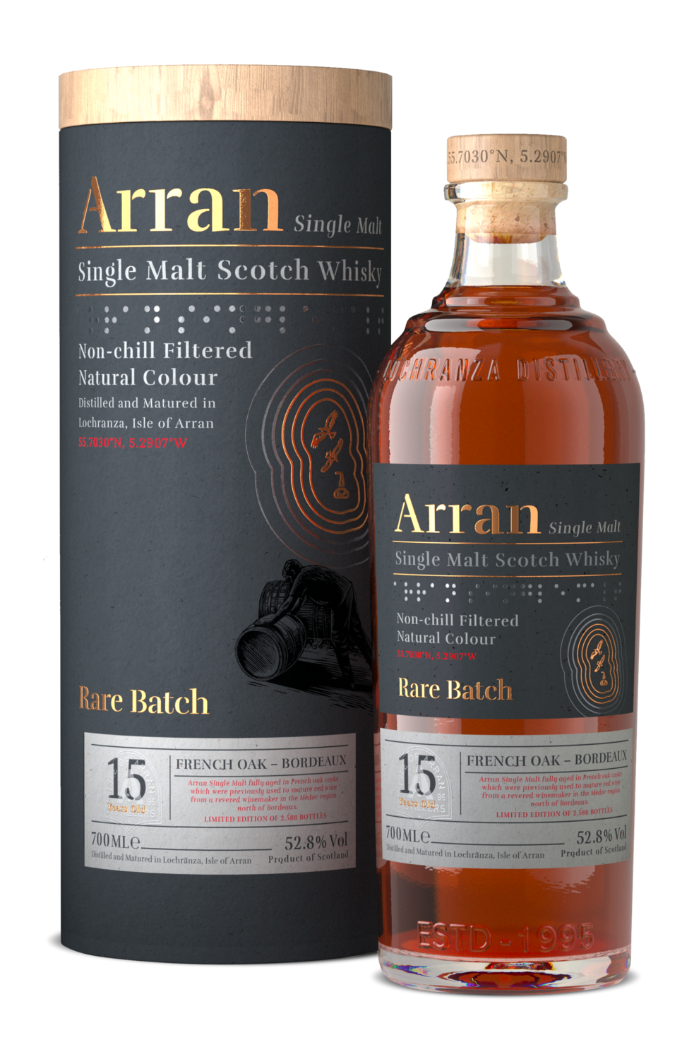 Arran 15 years - Rare Batch - Bordeaux French Oak - limited edition - 52.8%. Arran 15 years - Rare Batch - Bordeaux French Oak - limited edition - 52.8%.
