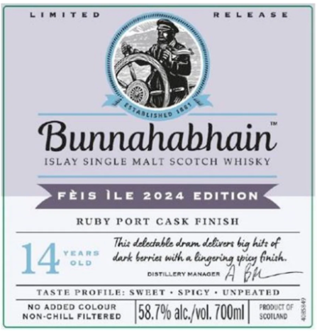 Bunnahabhain 14 years - Feis Ile 2024 - Ruby Port Cask Finished - 58.7%
