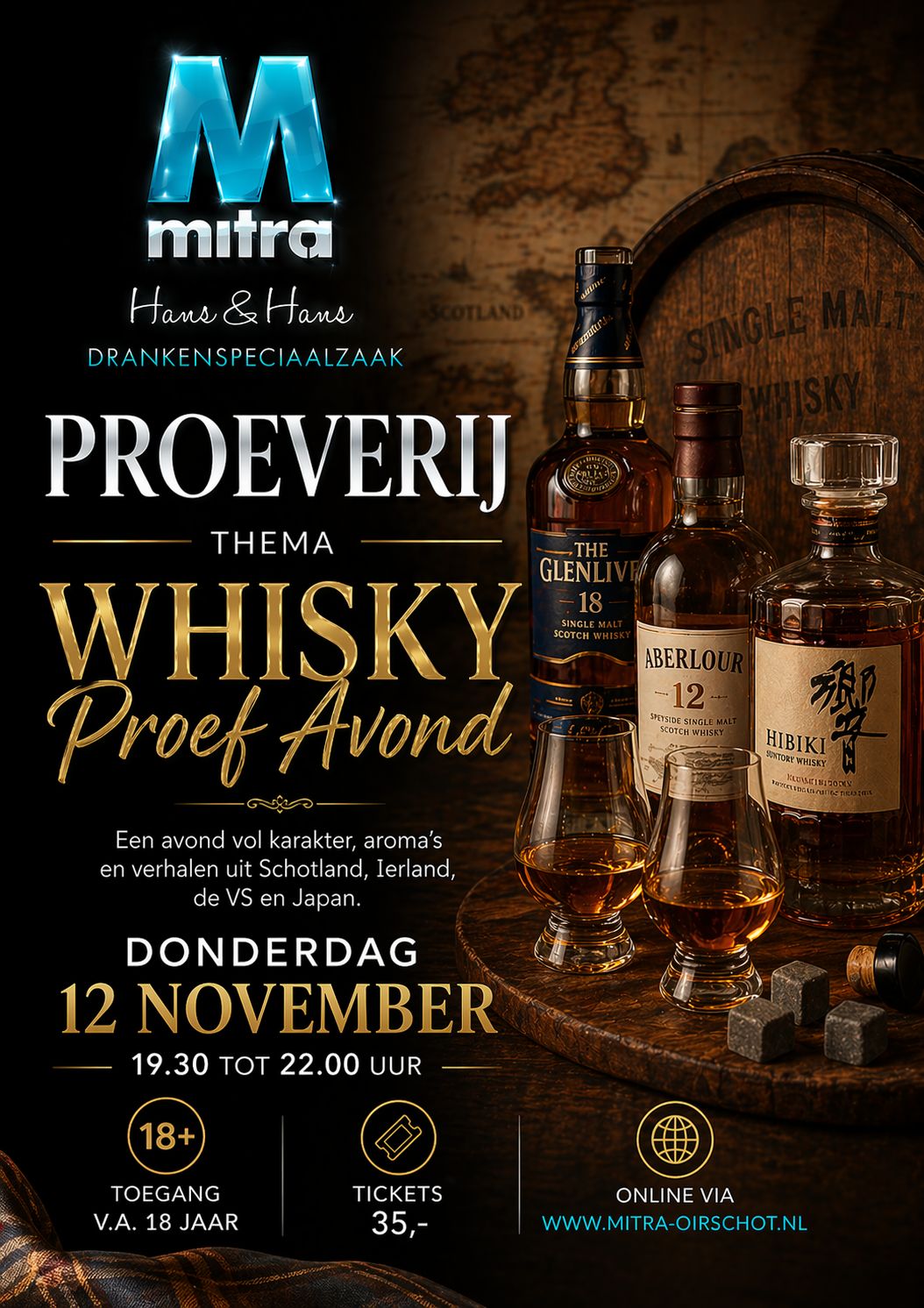 Ticket voor de Whisky Proef Avond op donderdag 12 november 2026