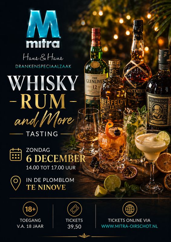 Ticket voor de Whisky - Rum and More tasting op zondag 6 december in Ninove - België
