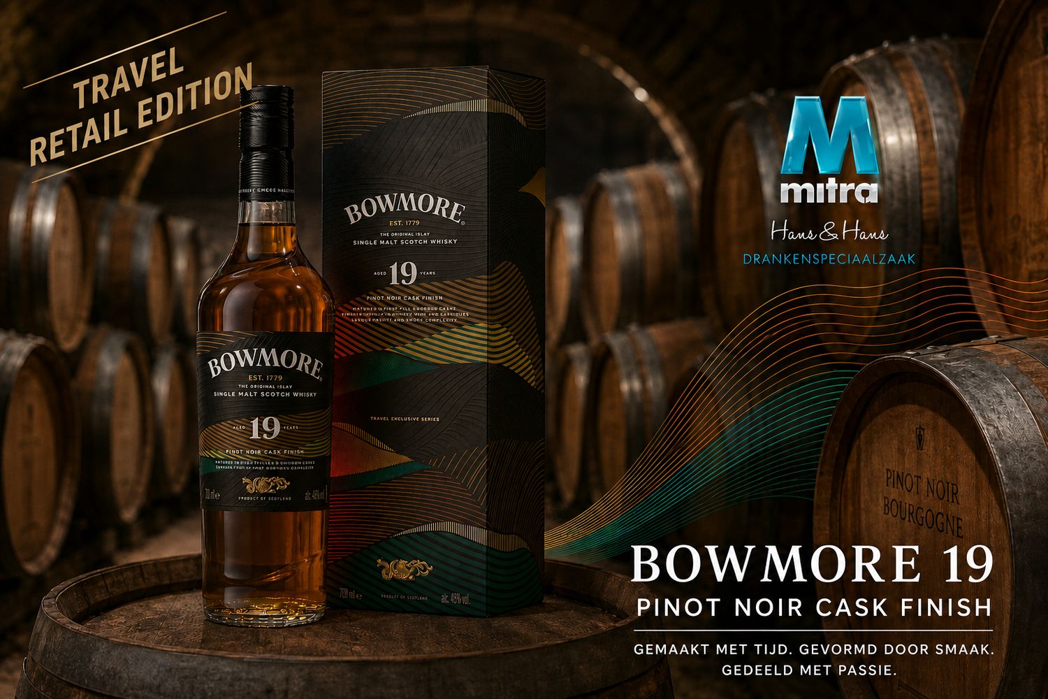 Bowmore 19 years - Pinot Noir Cask Finish - 43% Bowmore 19 years - Pinot Noir Cask Finish - 43%