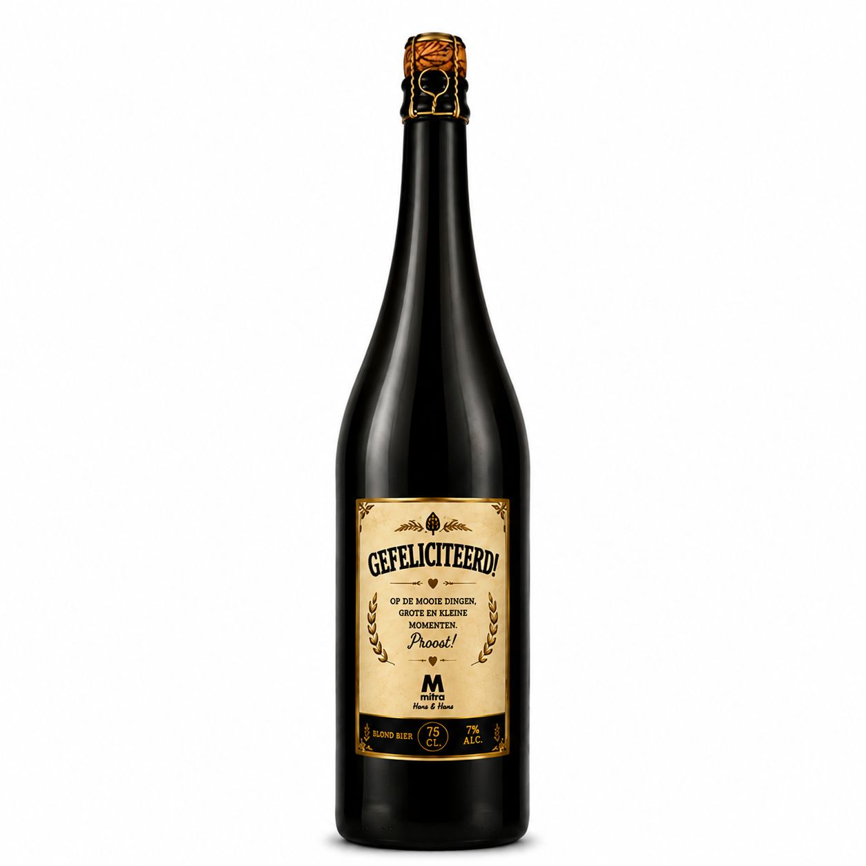 Gefeliciteerd Bier - grote fles 0.75cl. Gefeliciteerd Bier - grote fles 0.75cl.