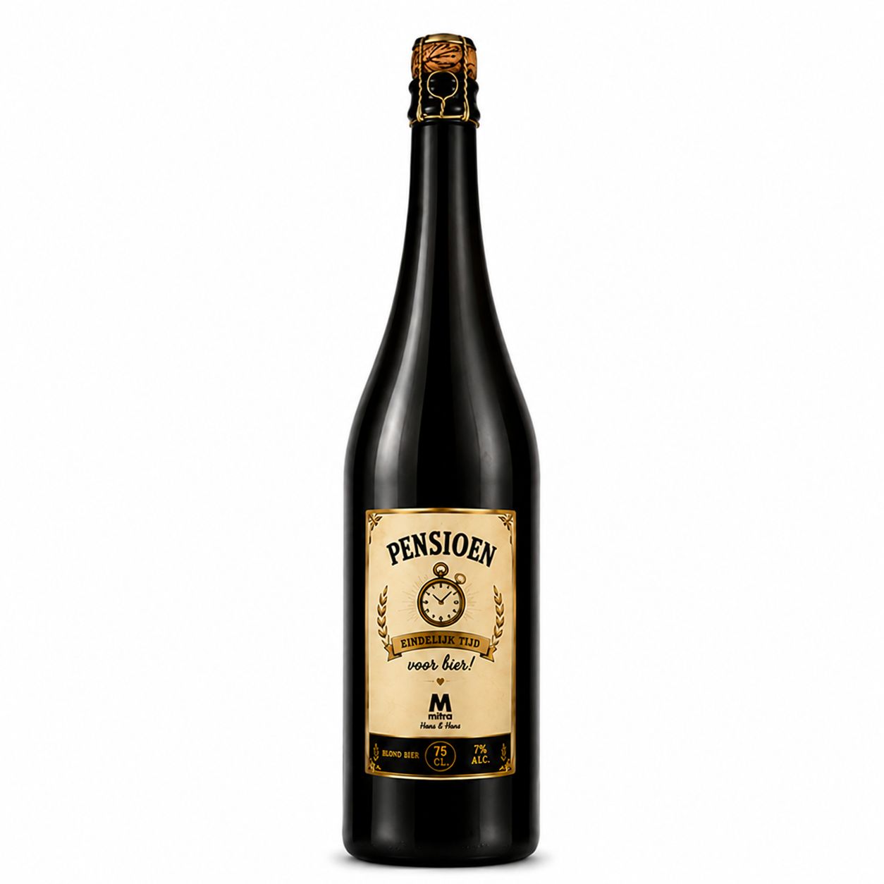 Pensioen Bier - grote fles 0.75cl. Pensioen Bier - grote fles 0.75cl.
