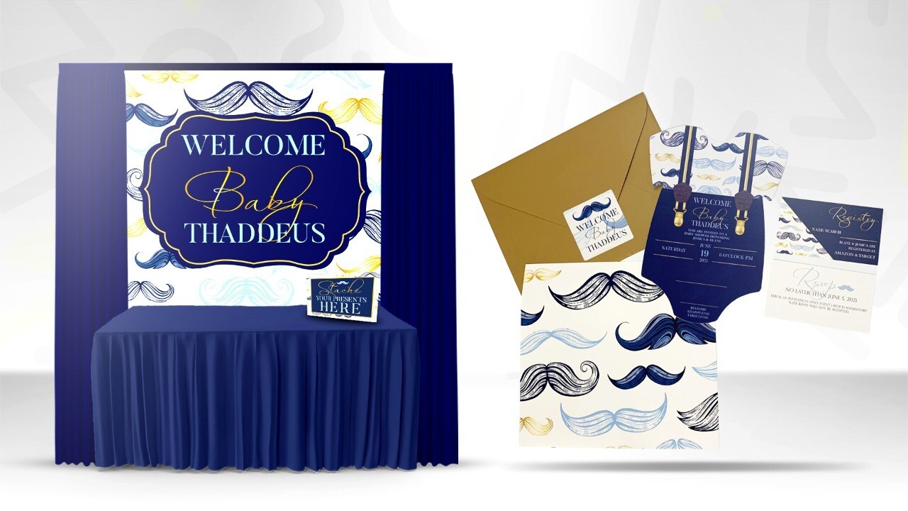 10x8 Backdrop &amp; Custom Shaped Invitation Combo