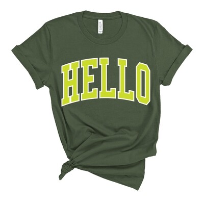 "Hello" Office Edition Tee in Army Green