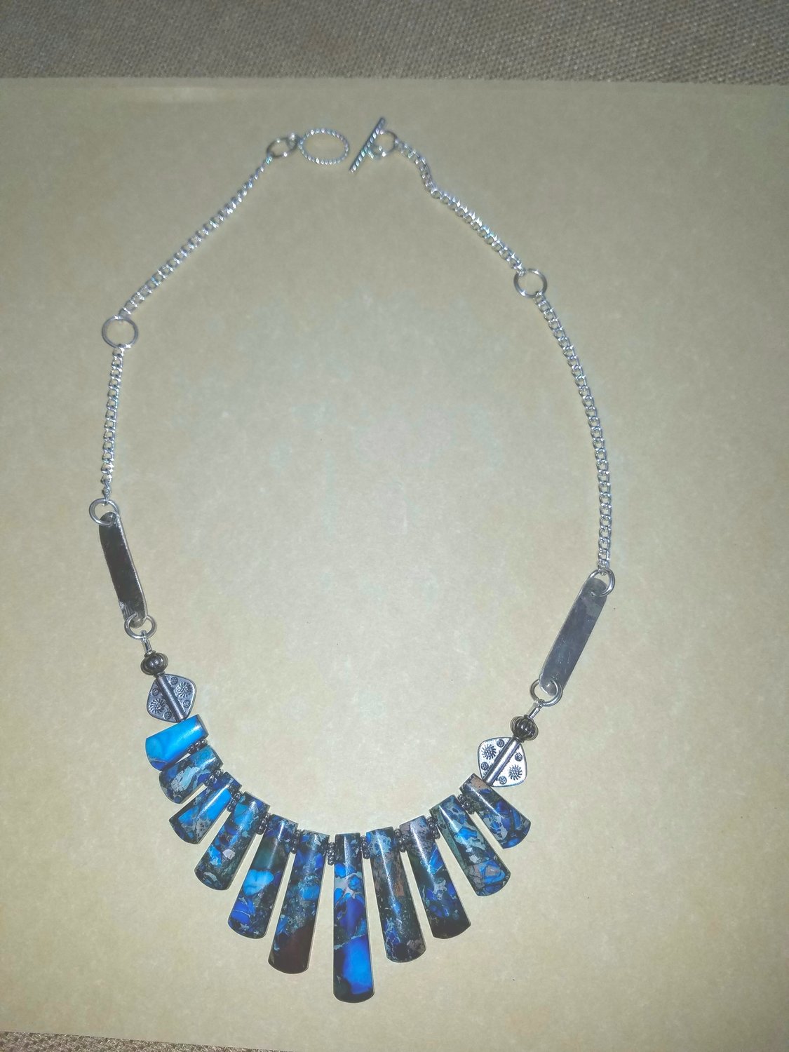 Necklace, Sea Sediment Blue Jasper Fan shape