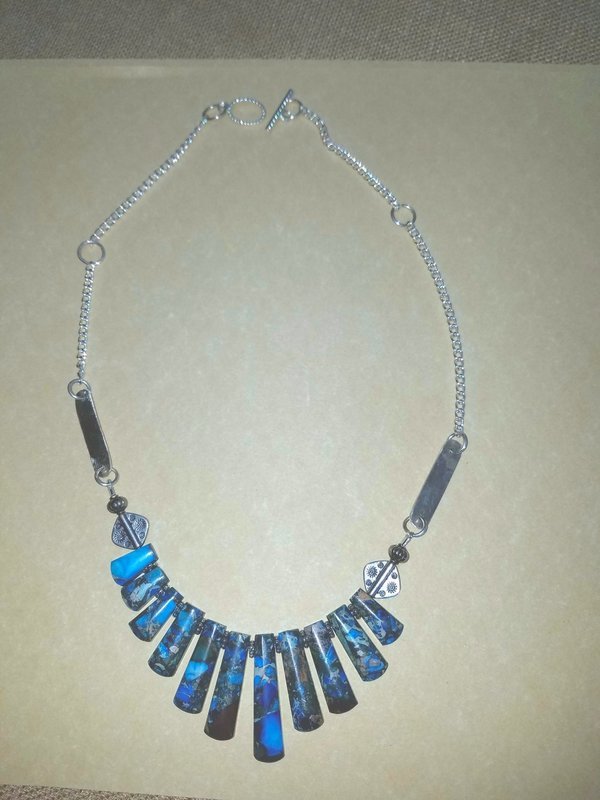 Necklace, Sea Sediment Blue Jasper Fan shape