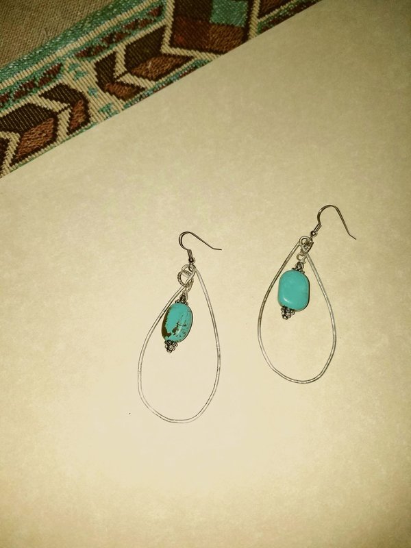 Earring, Turquiouse Stones with Sterling Silver loops and hooks