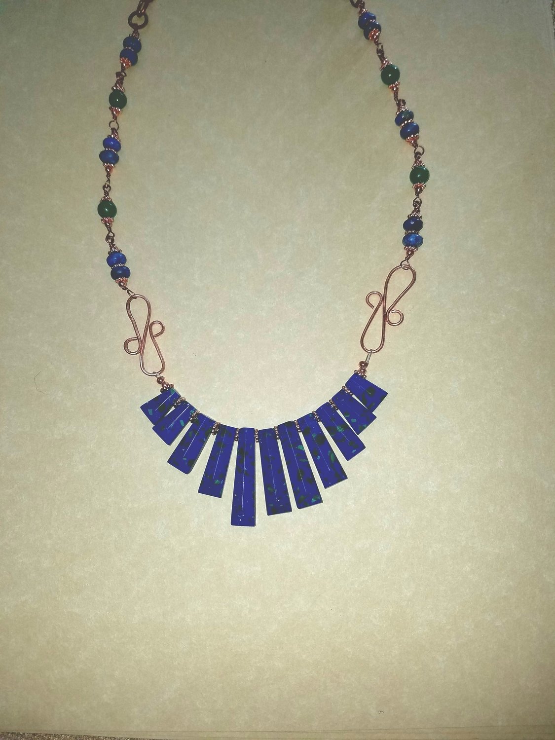 Necklace, Azurite and Malachite stones Fan Shape