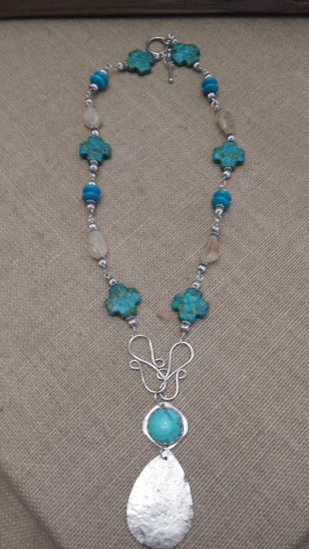 Necklace Turquoise Stones with Citrine, Turquoise beads set in Sterling Silver