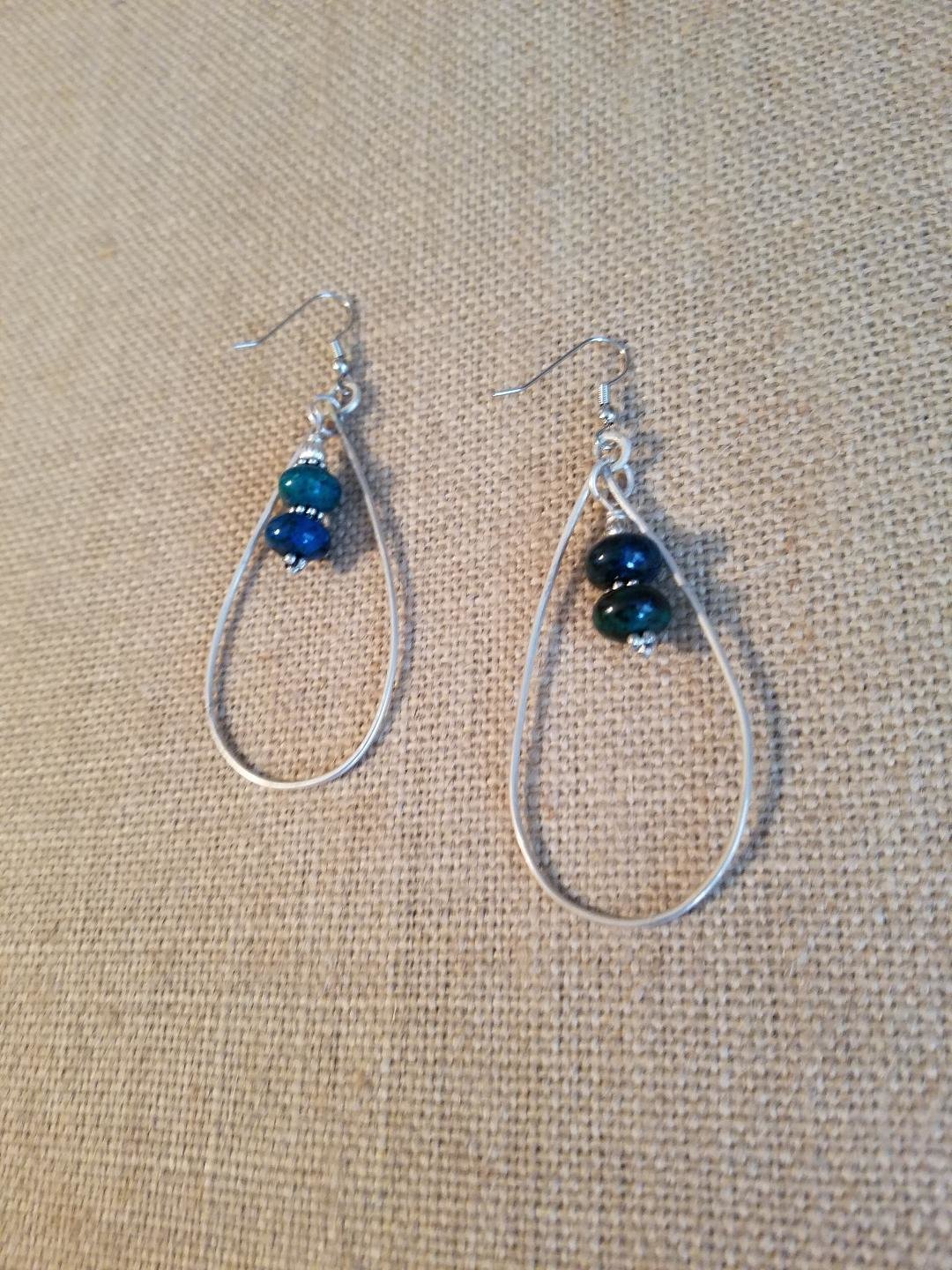Earring Azurite stones in Tear Drop shape loops Sterling Silver