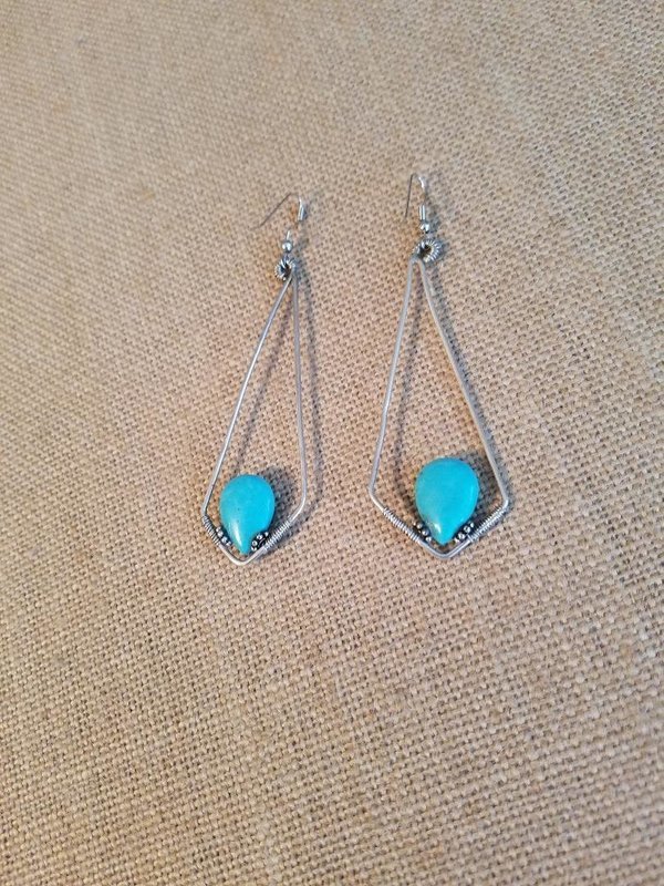 Earring Turquoise stones in Triangle shape loops set in Sterling Silver