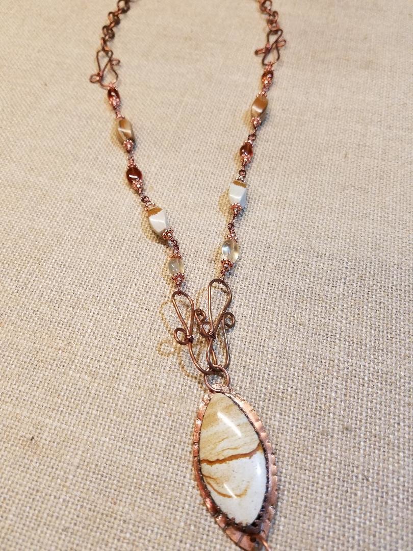 Necklace, Pictures Jasper stone mounted in Copper with Picture Jasper beads