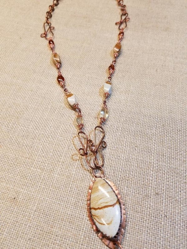 Necklace, Pictures Jasper stone mounted in Copper with Picture Jasper beads