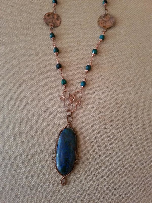 Necklace, Shattukkite Stone mounted in Copper with Shattukkite beads