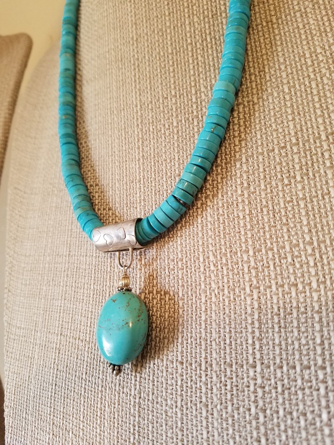 Necklace,  Turquoise Heishi  set in silver