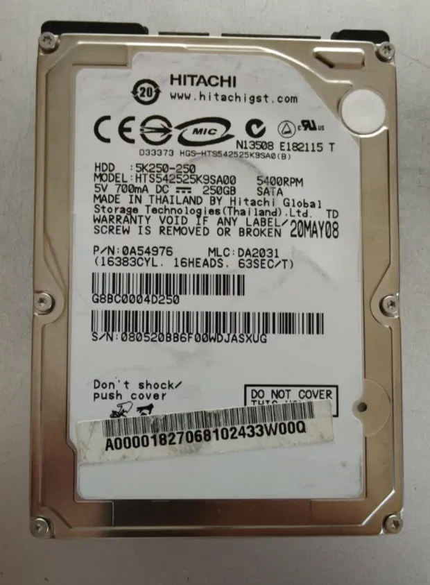 Festplatte 2,5 250GB Hitachi HTS542525K9SA00 5400rpm Sata 1 HDD SATA 6,3cm
