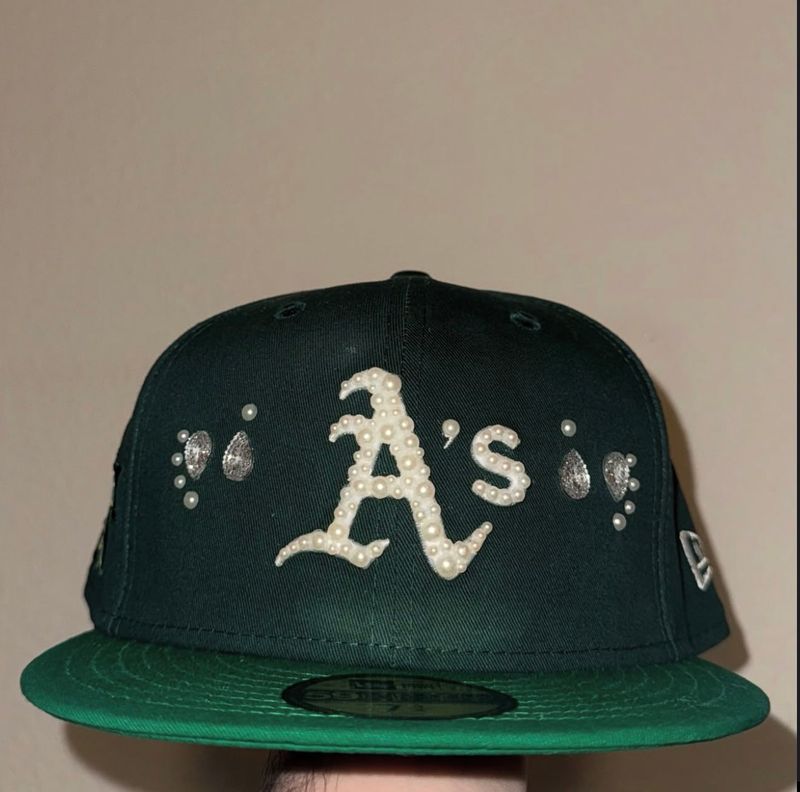 Custom green fitted Oakland Cap