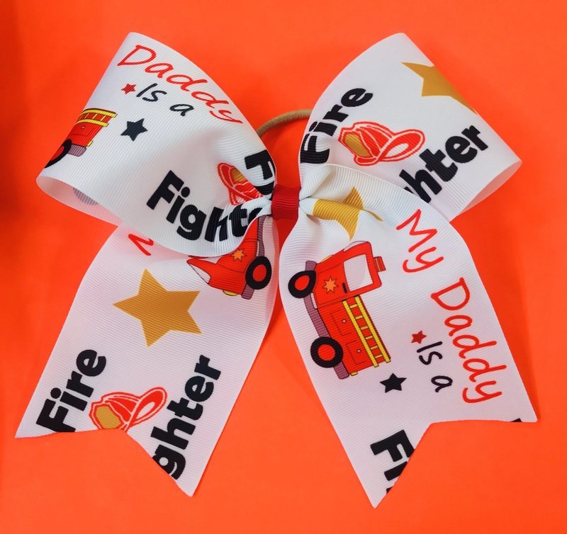 Large “My Daddy is A Fire Fighter” Ponytail Bow