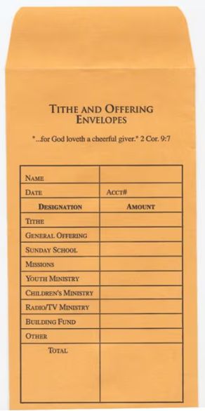 Tithe and Offering Envelope (Bill-Sized)