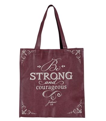 Strong and Courageous Topaz Pink Shopping Tote Bag - Joshua 1:9