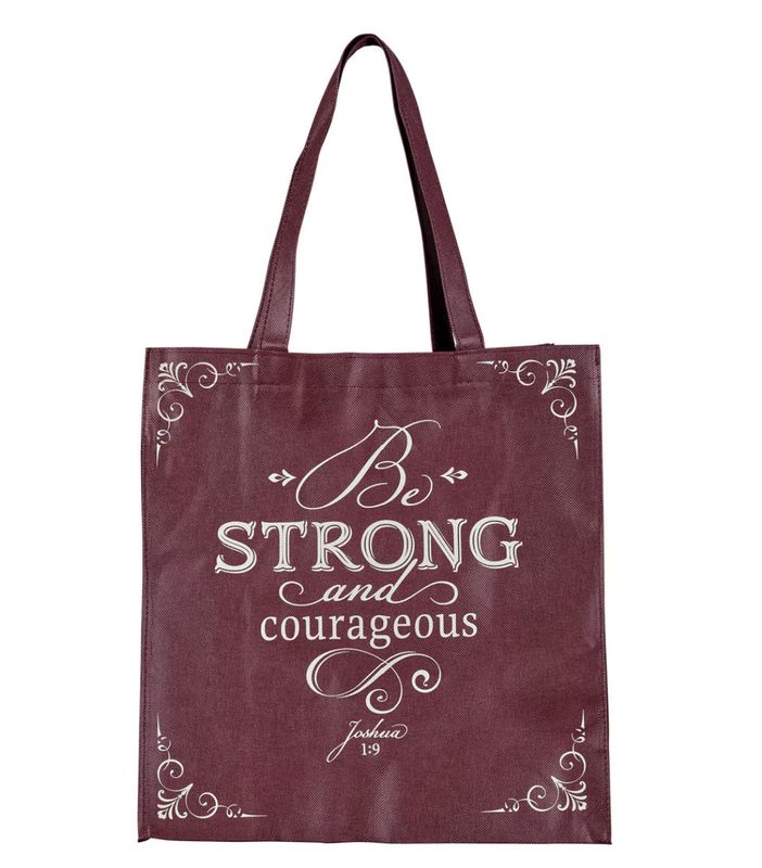 Strong and Courageous Topaz Pink Shopping Tote Bag - Joshua 1:9