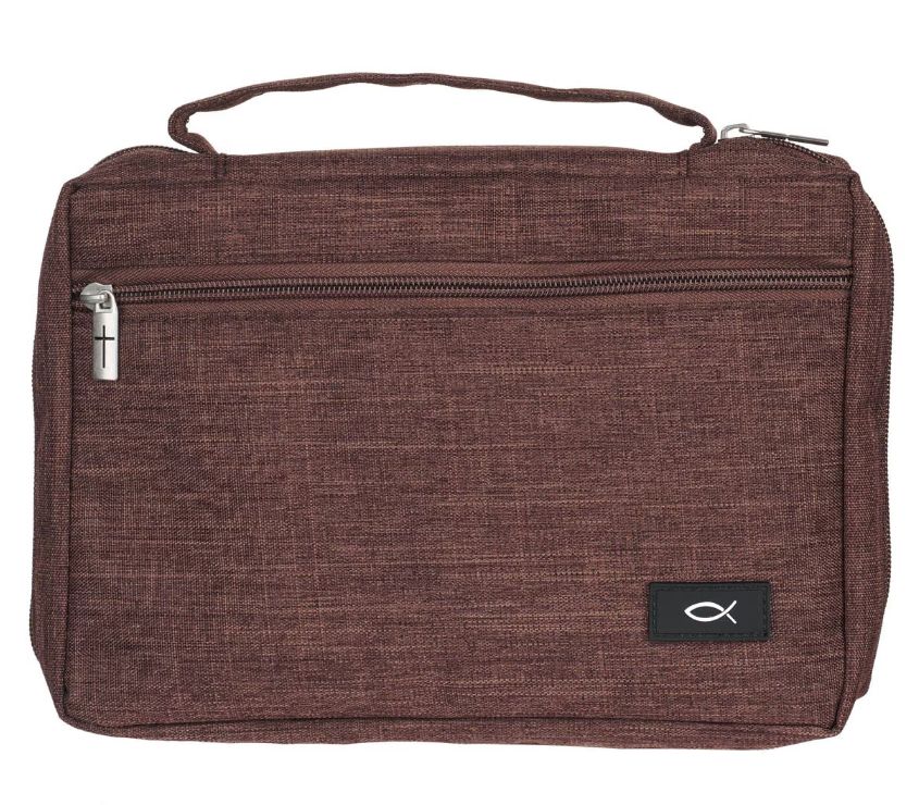 Cocoa Brown LG Poly-canvas Value Bible Cover with Ichthus Patch