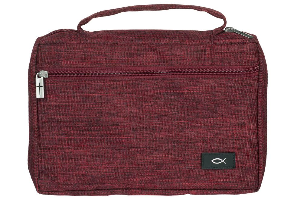 Cranberry Red Poly-canvas XL Value Bible Cover with Ichthus Patch