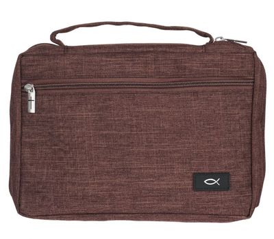 Cocoa Brown MD Poly-canvas Value Bible Cover with Ichthus Patch