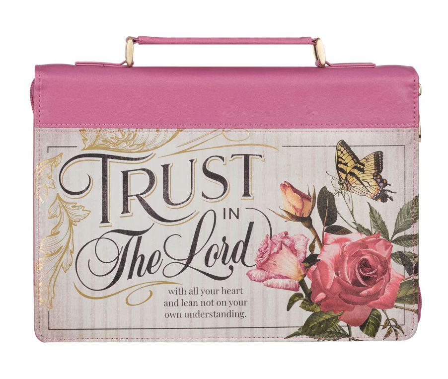 Trust in the LORD Floral LG Begonia Pink Faux Leather Fashion Bible Cover - Proverbs 3:5, Size: Medium