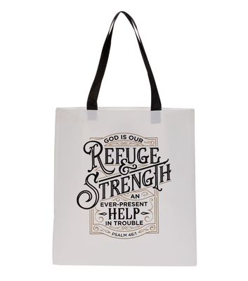 Refuge and Strength Black and White Shopping Tote Bag - Psalm 46:1