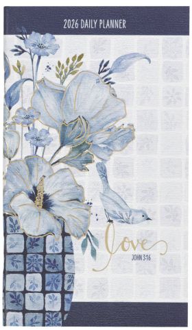 2026 Love Blue Floral Tile Small Daily Planner - John 3:16