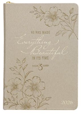 2026 Everything Beautiful Gold Faux Leather Executive Planner with Zipper Closure - Ecclesiastes 3:11