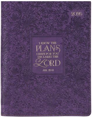 2026 I Know The Plans Large Zippered Purple Faux Leather 18-month Planner for Women - Jeremiah 29:11