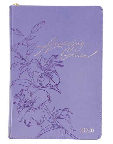 2026 Amazing Grace Purple Faux Leather Executive Planner with Zipper Closure