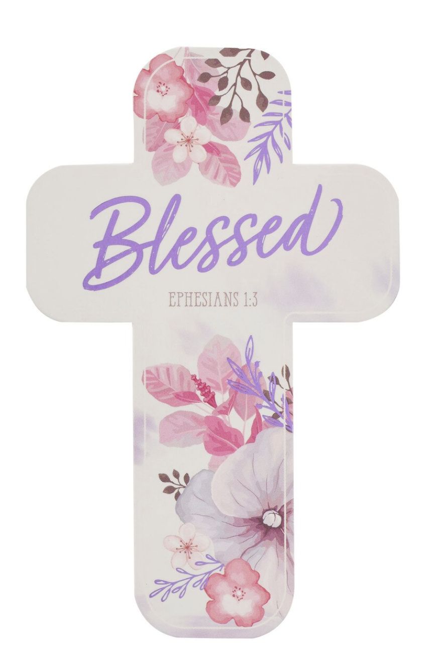 Blessed Purple Floral Cross Bookmark - Ephesians 1:3