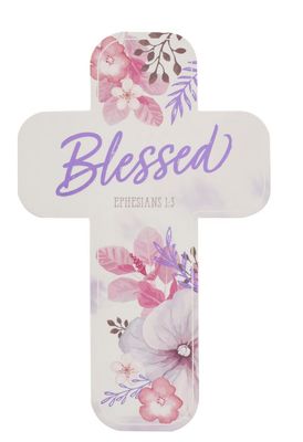 Blessed Purple Floral Cross Bookmark - Ephesians 1:3