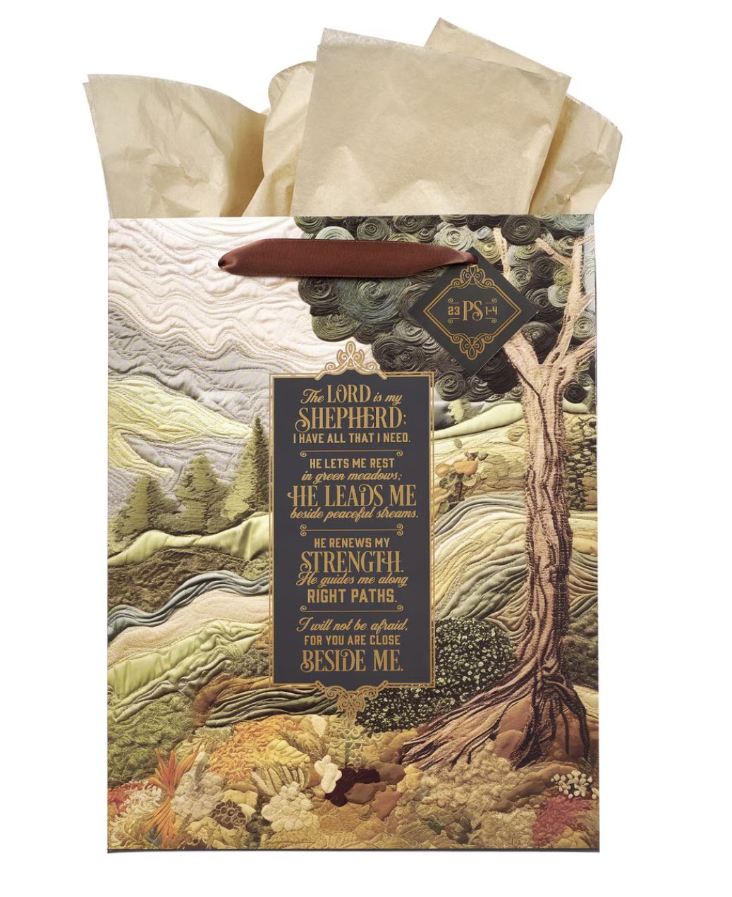 The Lord is my Shepherd Green Meadow Tapestry Large Portrait Gift Bag - Psalm 23:1-4