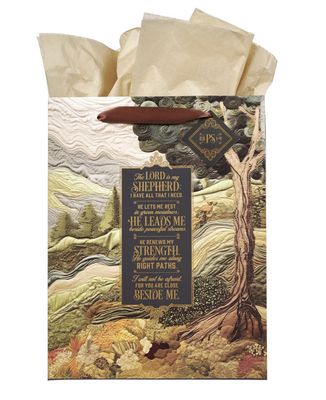 The Lord is my Shepherd Green Meadow Tapestry Large Portrait Gift Bag - Psalm 23:1-4