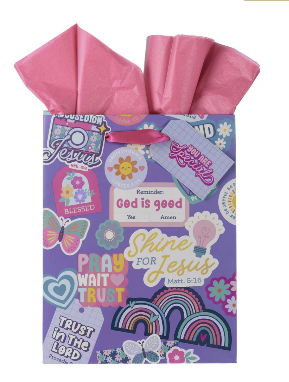 Shine for Jesus Purple Sticker Medium Gift Bag - Matthew 5:16