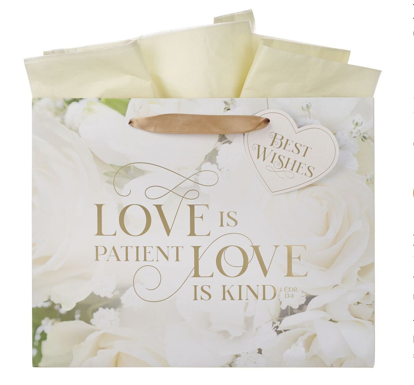 Love White Rose Large Landscape Gift Bag - 1 Corinthians 13:4