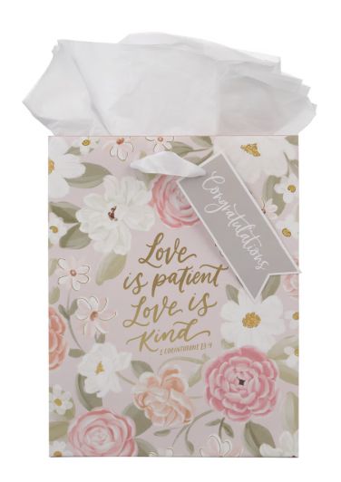 Love is Patient Pink Floral Medium Gift Bag – 1 Corinthians 13:4